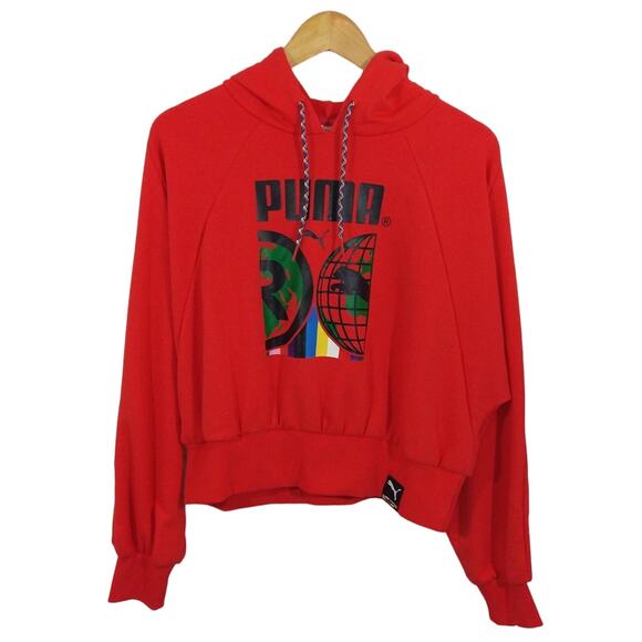 MR Puma INTL Red International Global Cat Logo Graphic Hoodie Sweater NWT S - Picture 8 of 9